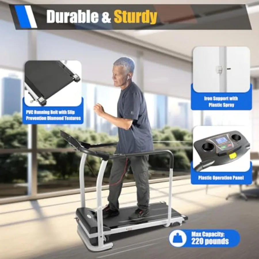 Recovery Fitness Walking Treadmill3 Gears Walking Treadmill for Senior with Cup Holder and LCD Display with Safety Lock Adjusta