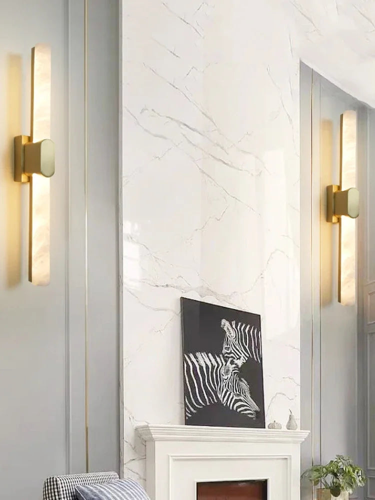 Minimalist Marble Wall Lamp New Chinese Style Living Room Sofa Background LED Staircase Corridor Bedroom All Copper Line Lamp
