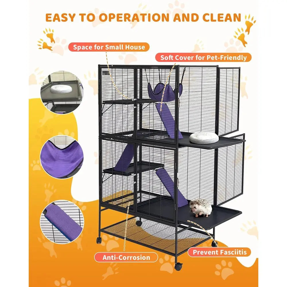 Metal Small Animal Cage,64 in H erret Cage or Small Animals - 4 Tier Large Hamster Cage with Removable p, Hammock, Extra Storage
