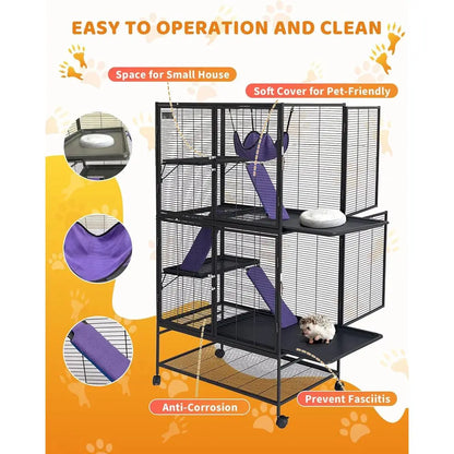 Metal Small Animal Cage,64 in H erret Cage or Small Animals - 4 Tier Large Hamster Cage with Removable p, Hammock, Extra Storage