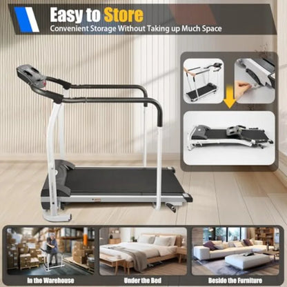Recovery Fitness Walking Treadmill3 Gears Walking Treadmill for Senior with Cup Holder and LCD Display with Safety Lock Adjusta