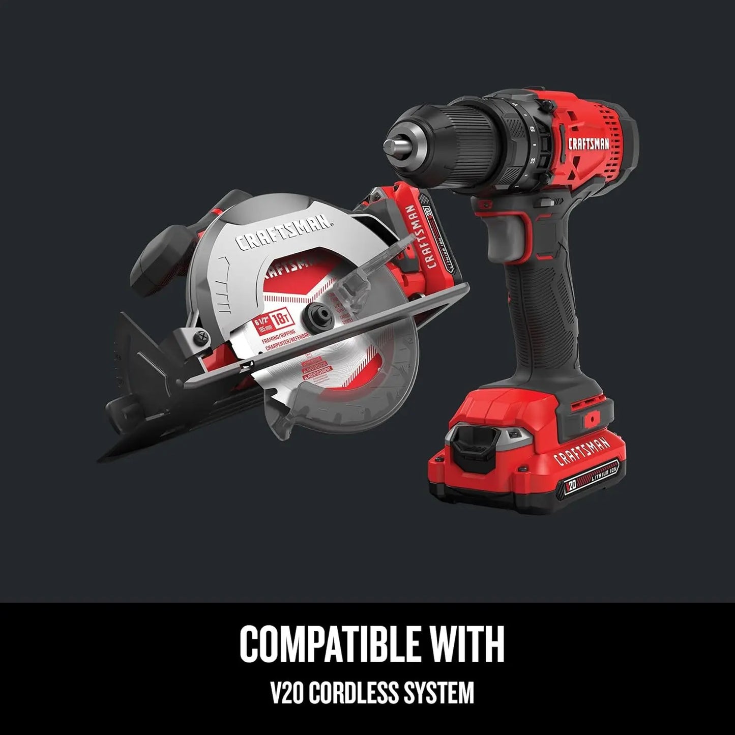 V20 Cordless Power Tool Combo Kit with Drill, Circular Saw, 2 Batteries & Charger