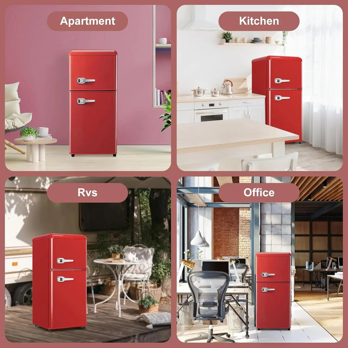 3.2 Cu.ft Compact Refrigerator Red 2 doors Mini Fridge with Freezer, Retro Design Small Drink Chiller for Home, Office