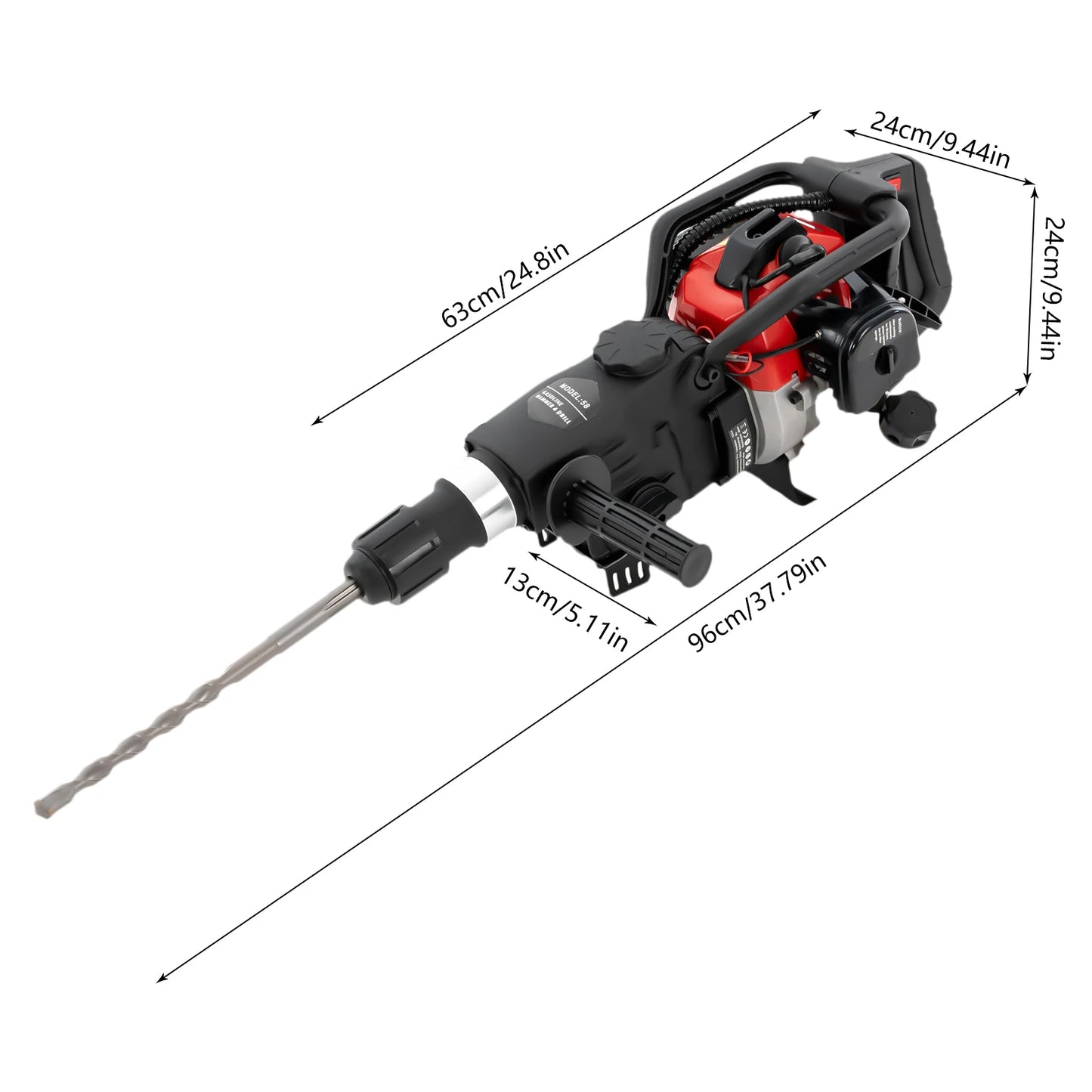 3-in-1 Gasoline Hammer Drilling Machine 32.6CC 2 Stroke Gas Powered Demolition Concrete Breaker Rock Drill 1200W w/Chisels