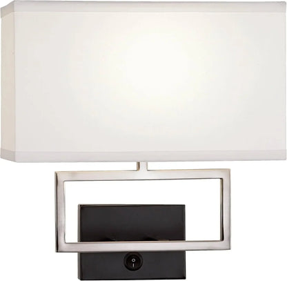 Trixie Modern Wall Lamps Set of 2 Brushed Nickel Plug-in 12" Fixture Rectangular Cotton Blend Fabric Shade for Bedroom House Rea