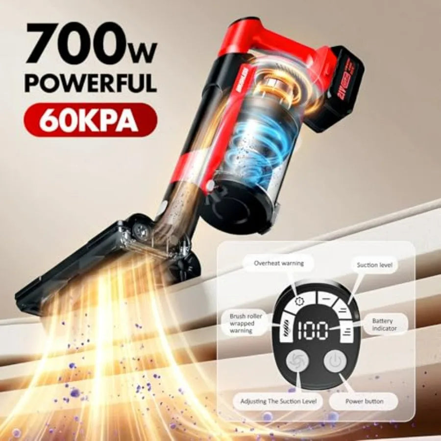 Cordless Vacuum Cleaners for Home with 2Battery 8000mAh Brushless Rechargeable Stick Vacuum with 3 Mode 6 In 1 Portable Handhel