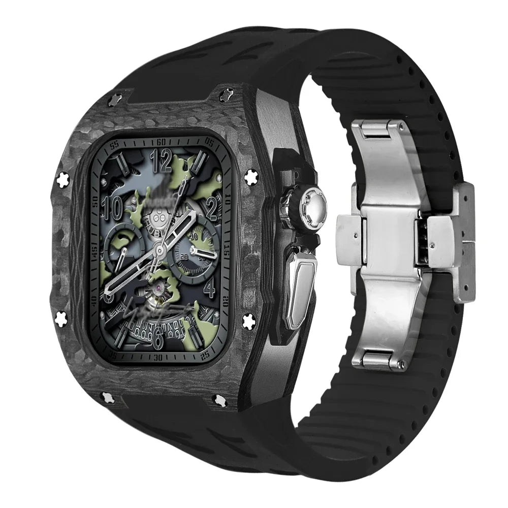 Modification Kit Carbon Fiber Case For Apple Watch Ultra 2 49mm Fluororubber Strap Luxury Mod Kit for iWatch Ultra 49MM