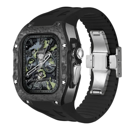 Modification Kit Carbon Fiber Case For Apple Watch Ultra 2 49mm Fluororubber Strap Luxury Mod Kit for iWatch Ultra 49MM
