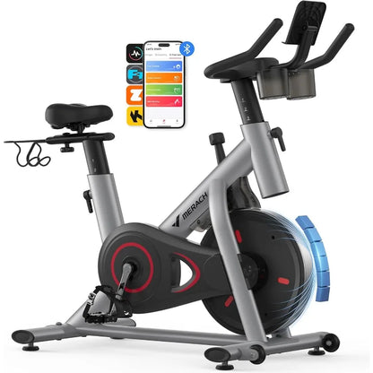 Exercise Bike, Brake Pad Stationary Bike, Low Noise Indoor Cycling Bike with 300lbs Weight Capacity, Tablet Mount and Fitness Co