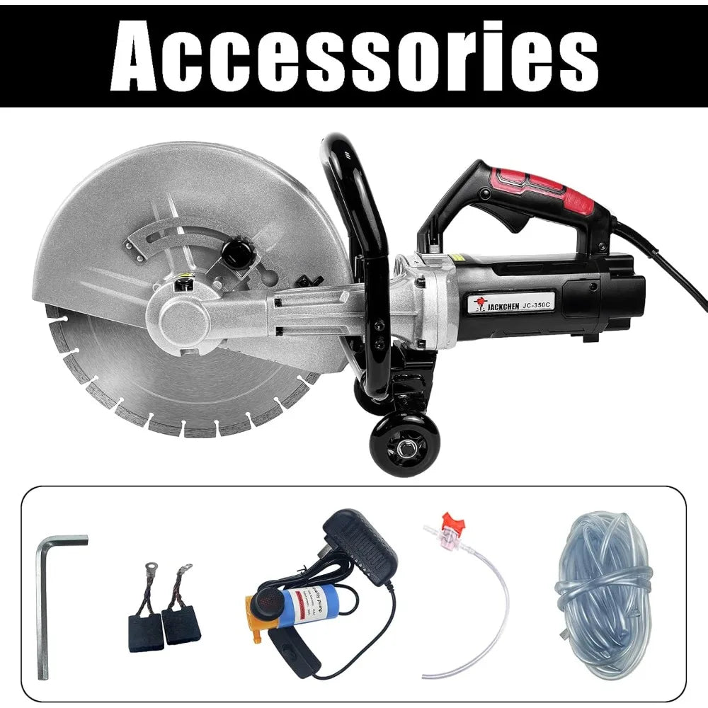 14 Inches Concrete Saw Electric Powered 3000W Cut-Off Saw, 110V 4.8 Cut Depth and Electric Grinder With Diamond Blade