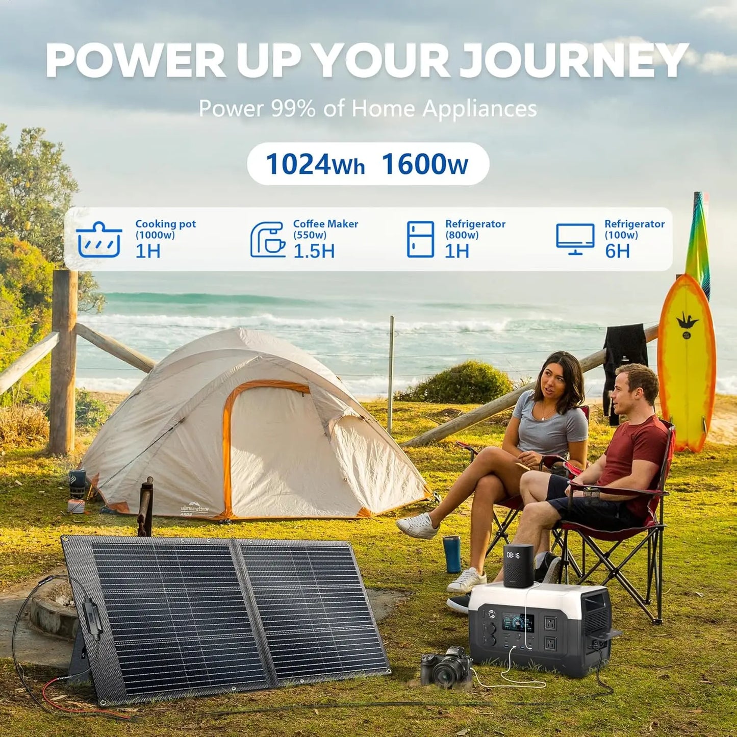 Portable Power Station with 100W Solar Panel,1024Wh LiFePO4 Battery,Solar Generator for Camping, Outdoors, Travel
