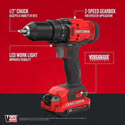 V20 Cordless Power Tool Combo Kit with Drill, Circular Saw, 2 Batteries & Charger