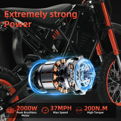 Spacewalk 2000W 48V Electric Dirt Bike with 1 Year Warranty, 37 MPH, 23Ah Battery, UL Certified, Adult Off-Road Motorcycle
