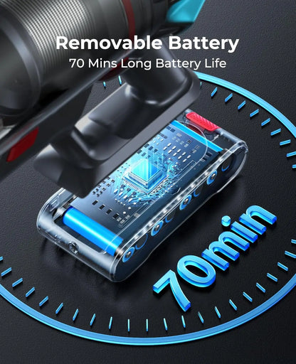 Cordless Vacuum Cleaner 650W/55Kpa, Stick Vacuum with 70 Min Runtime, Touch Display, 6-in-1 for Carpet/Hard Floor/Pet Hair