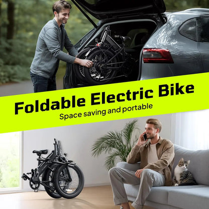 TST F00B Folding Electric Bike, 1000W motor, 36V 7.8Ah removable battery, 40 miles range, 25 MPH, 20" fat tires,rear rack.
