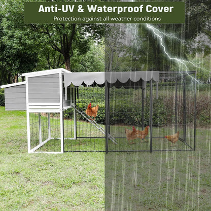 105" Outdoor Wooden Chicken Coop with Run Large Nesting Box Removable Tray Poultry Habitat Supplies, Customized