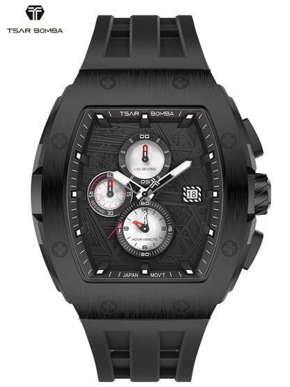 TSAR BOMBA Men’s Quartz Watch, Stainless Steel Case, Japanese Movement, Chronograph Date, Sapphire Crystal, 50M Water Resistant