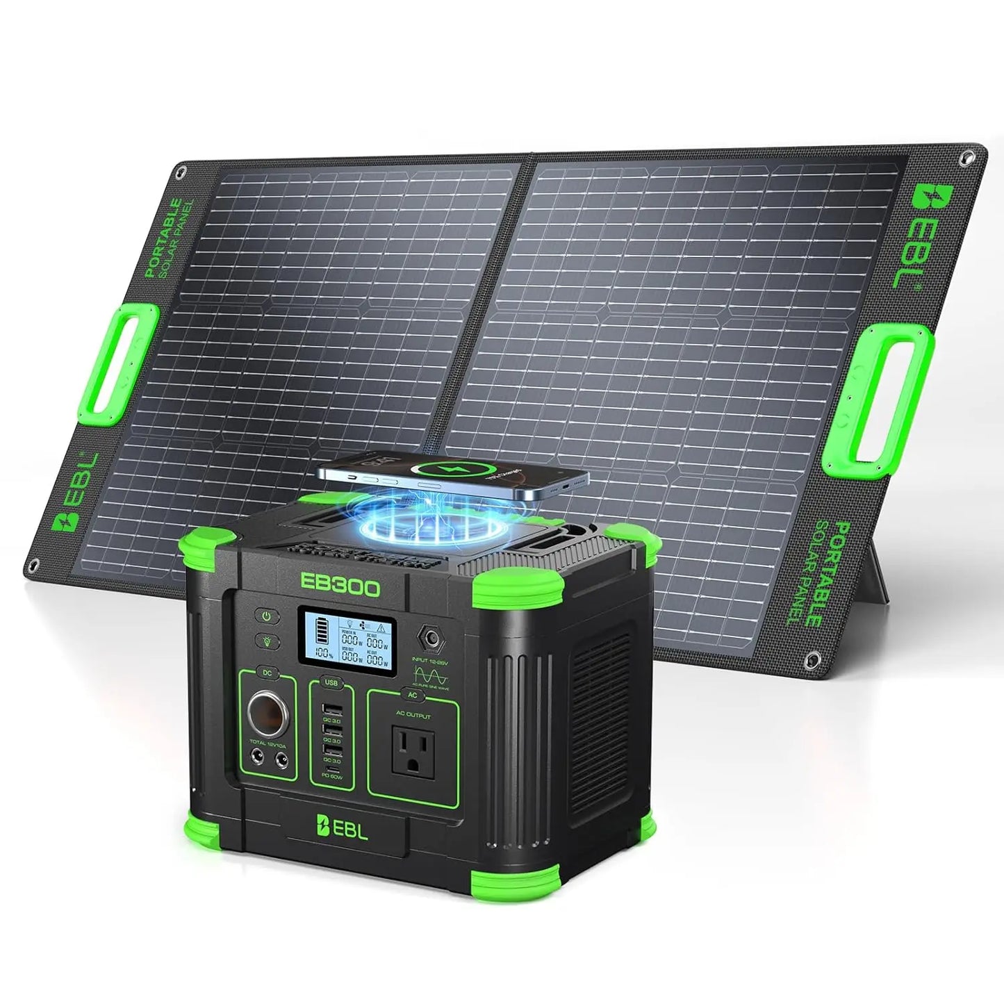 300W Portable Power Station with 100W Portable Solar Panel, 288.6Wh USB-C PD60W 300W Pure Sine Wave Solar, Customized