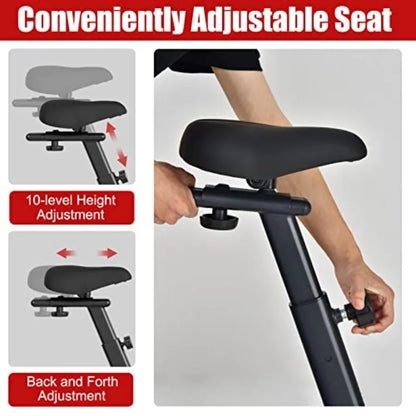 Upright Exercise Bike with Air Resistance and LCD Monitor for Home Gym Cardio Workout Adjustable Fitness Bike with Phone Holder