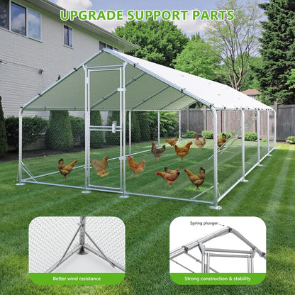 Metal Chicken Coop Run Pen Cage with Feeding Door Anti-UV Cover Yard 30-40 Poultry Duck Rabbit,Customized
