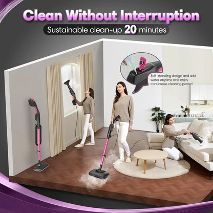 Standable Steam Mop Cleaner with 18 Attachments for Deep Cleaning Floors, Tiles, Grout - Multi-Purpose & Heavy Duty