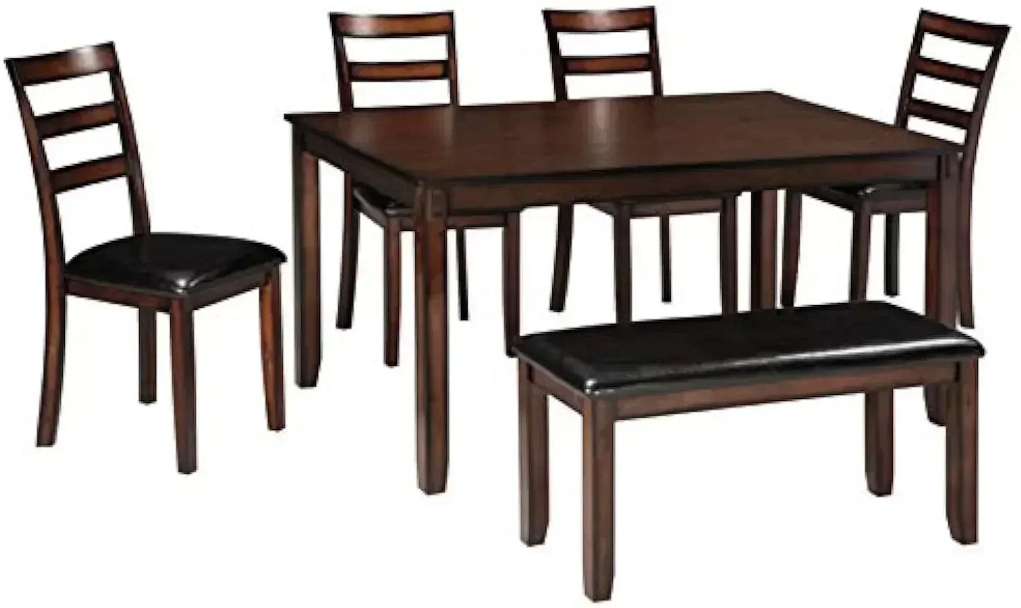 XMSJ-Coviar 6 Piece Dining Set, Includes Table, 4 Chairs & Bench, Dark Brown