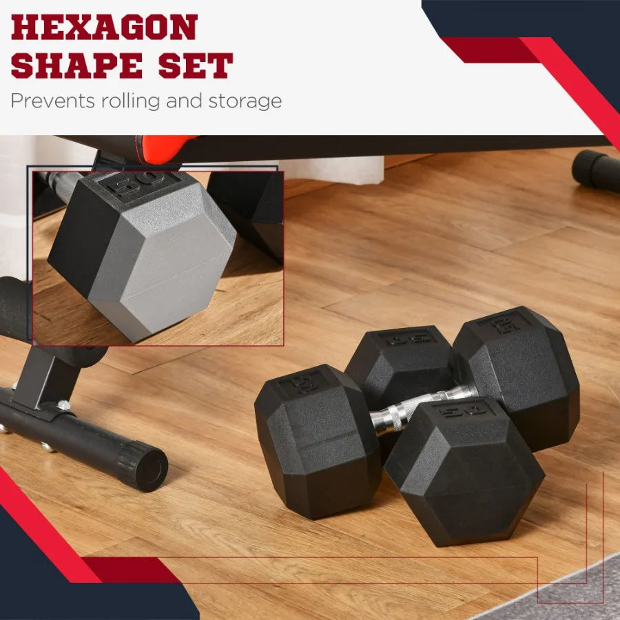 2 x 50lbs Hex Dumbbell Set Rubber Weights Exercise Fitness Dumbbells with Non-Slip Handles Anti-roll for Women or Men Home Gym
