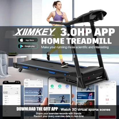 Home Fitness Solution: Quiet Brushless Folding Treadmill with Auto 15 Incline and Handle 400 Lbs Weight Capacity Integrated App