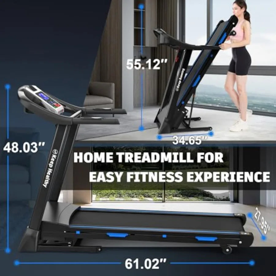 Home Fitness Solution: Quiet Brushless Folding Treadmill with Auto 15 Incline and Handle 400 Lbs Weight Capacity Integrated App