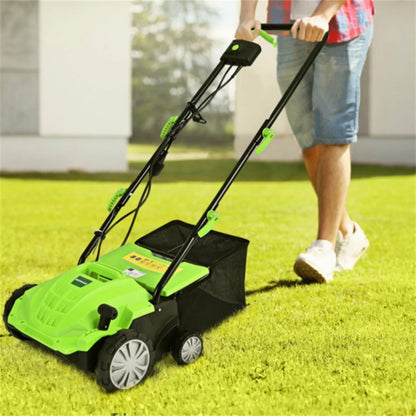 13" Electric Lawn Dethatcher w/ Collection Bag and Removable Blades Multifunctional Grass Trimmer Garden Trimming Machine
