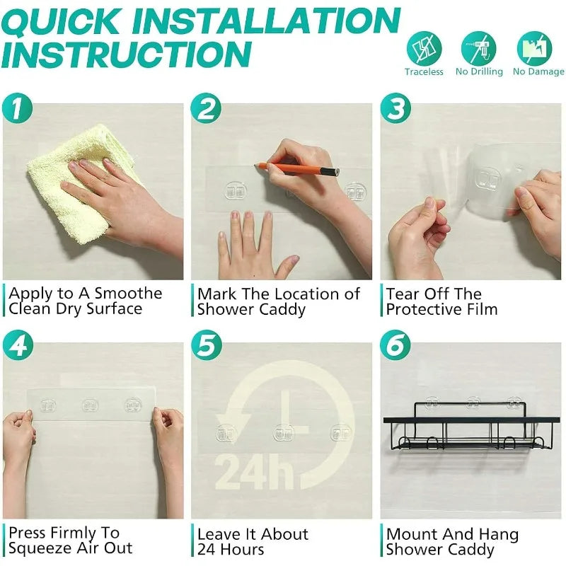 5-Pack Shower Shelves Adhesive Shower Accessories No Drilling Shower Rack Black Storage