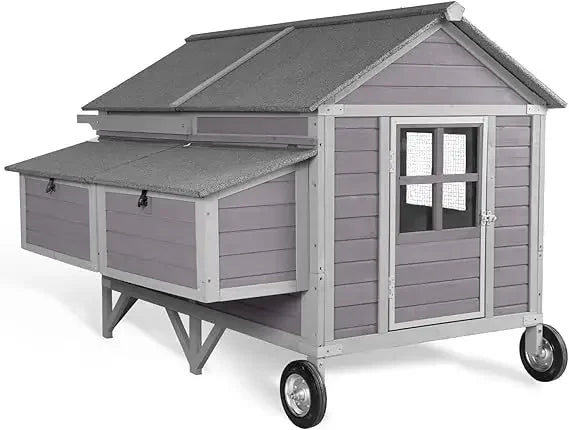 Chicken Coop with Super Large Wheels for 8-10 Chickens Mobile Duck House 68.1 L with Four Nesting Boxes, Four Perches