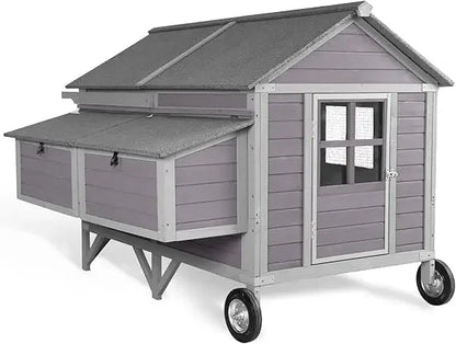 Chicken Coop with Super Large Wheels for 8-10 Chickens Mobile Duck House 68.1 L with Four Nesting Boxes, Four Perches