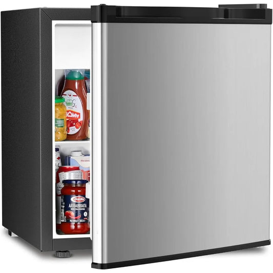 Compact Mini Refrigerator with Freezer and Reversible Door for Bedroom Office Kitchen Storage 1.7 Cu. Ft Capacity Steel Finish