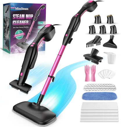 Standable Steam Mop Cleaner with 18 Attachments for Deep Cleaning Floors, Tiles, Grout - Multi-Purpose & Heavy Duty