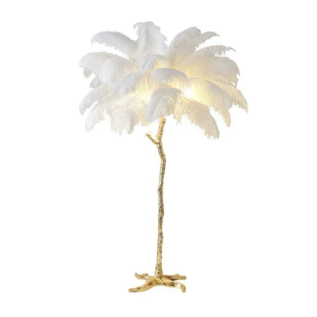 200cm Nordic Ostrich Feather Floor Lamp Resin Copper Living Room Home Decor Standing Light Indoor Lighting Bedroom Bedside Light