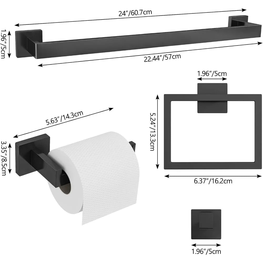 Stainless Steel Wall-Mounted Towel Rack, 24 Inch Matte Black Bathroom Hardware Set with Towel Bar for Modern Home Decor