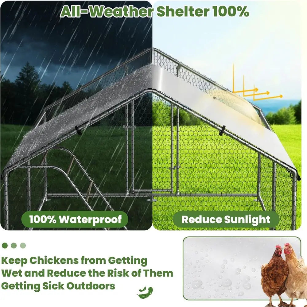 Spacious Walk-in Chicken Coop with Roosting, Waterproof & UV-Resistant Cover for Outdoor Poultry & Small Animals