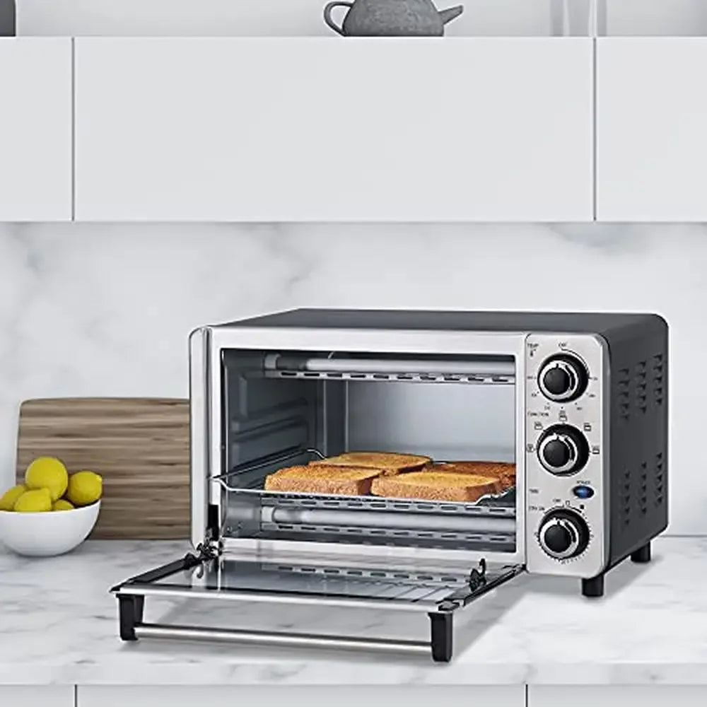 Toaster Oven Stainless Steel 4 Slice 0.4 cu ft/12L Toast Bake Broil Keep Warm 1100W Powerful Heating Mechanical Control Knobs