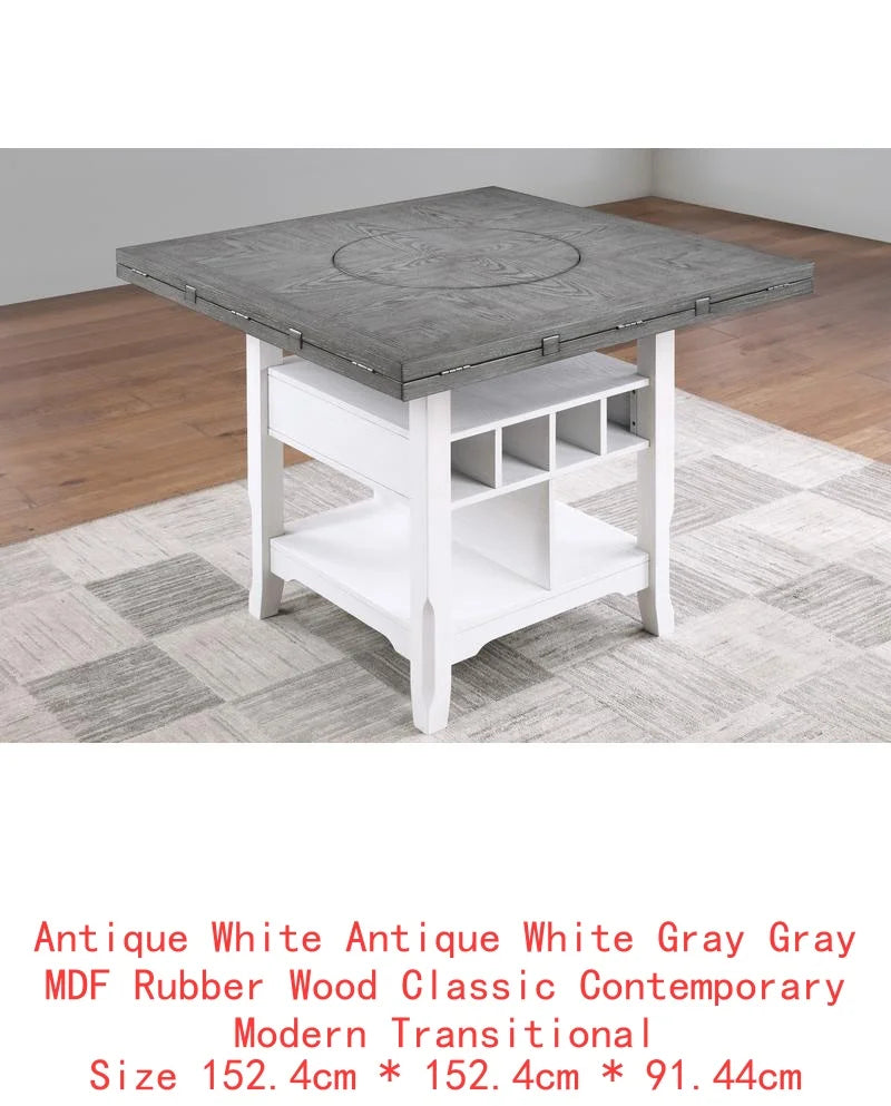 Classic 7-Piece Counter Height Dining Set with Antique White and Gray Table, Lazy Susan, Built-in Leaf, and 6 High Chairs for
