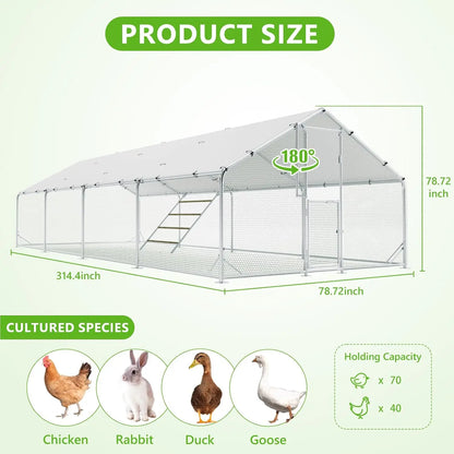 Metal Chicken Coop Run Pen Cage with Feeding Door Anti-UV Cover Yard 30-40 Poultry Duck Rabbit,Customized