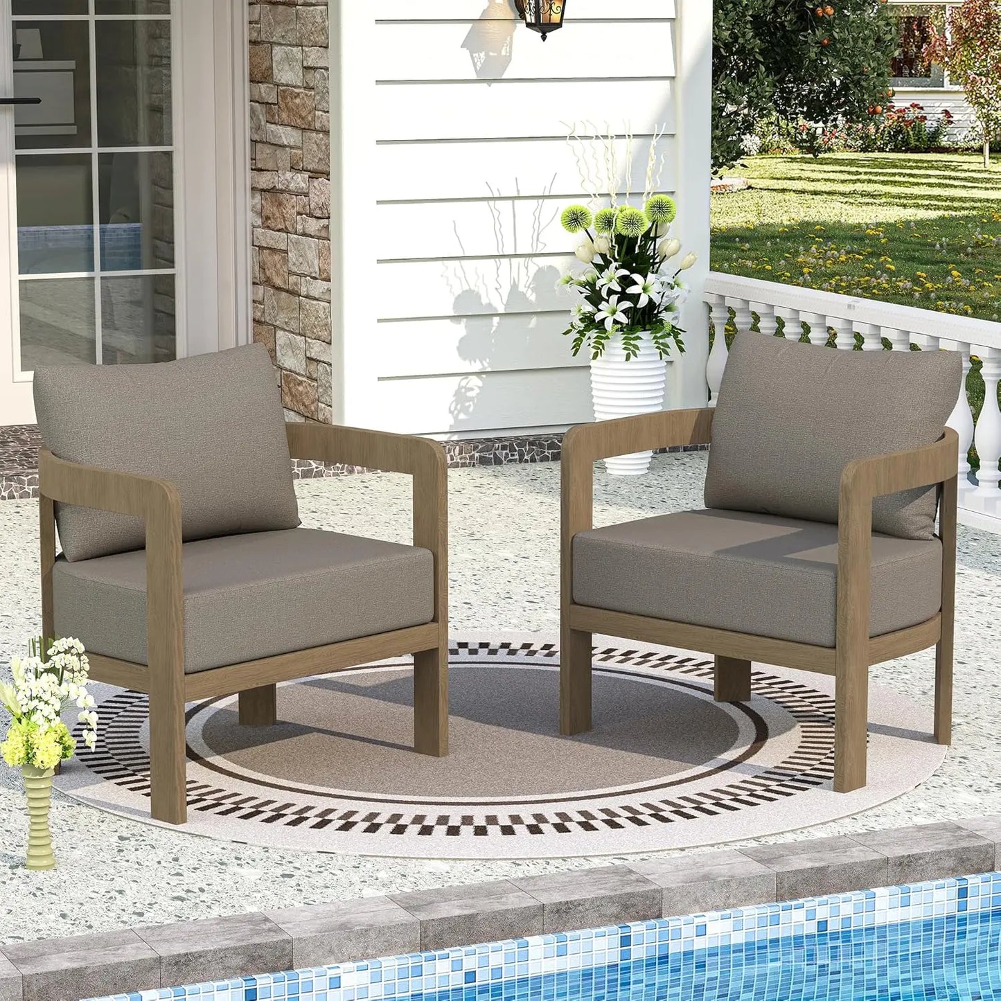 Outdoor Furniture Set, 2Pcs Patio Armchairs, Metal Modern Outside Furniture with 6'' Thick Cushions, Outdoor Conversation