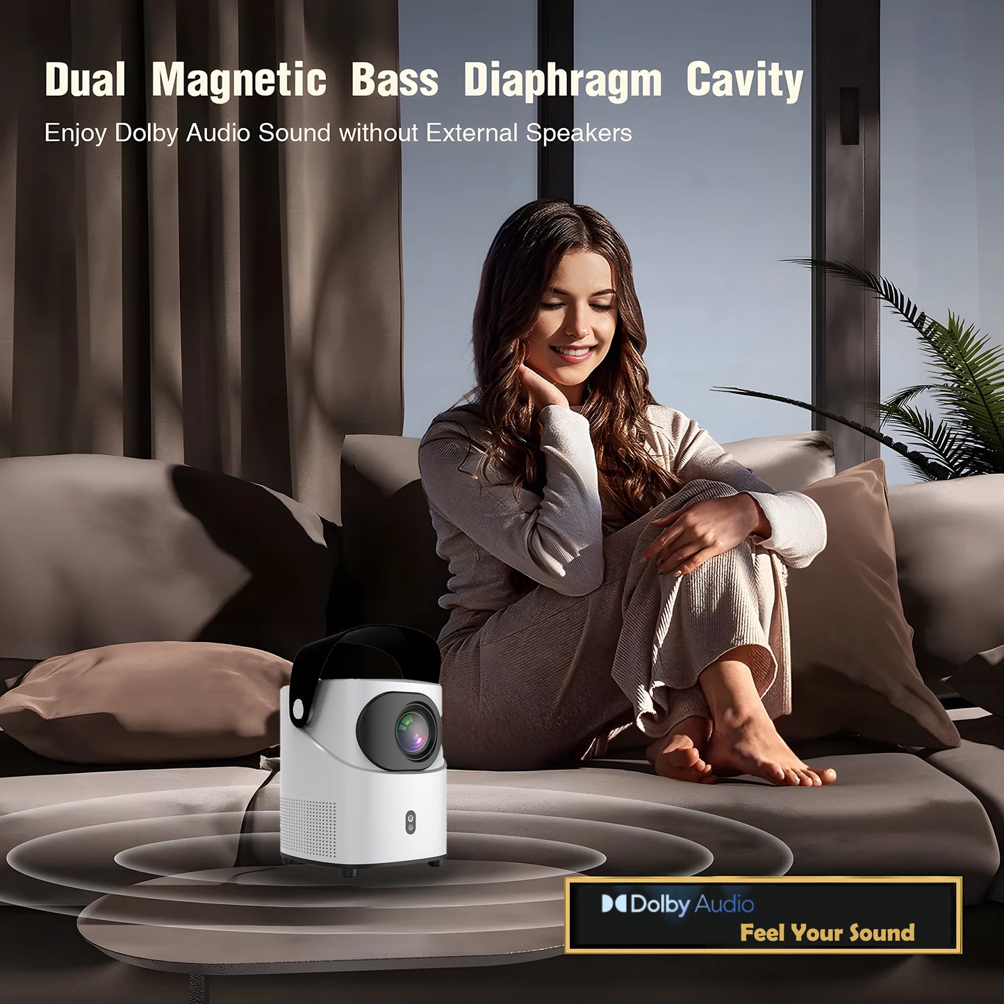 Projector with WiFi and Bluetooth Native 1080p Support 4K 12000 Lumens Portable Integrated Folding Handheld bracket, Model:T2