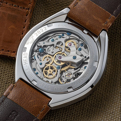 RED STAR Bull Head Chronograph Men Super Luminous 1963 ST1901 Movement 3D Bubble Mirror Pilot Mechanical Wrist Watches