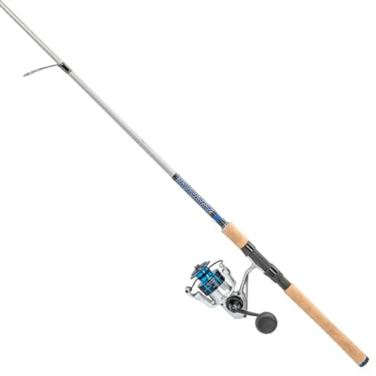 Strive Spinning Reel and Fishing Rod Combo Graphite Composite Blank 4+1 Bearings Silver Blue