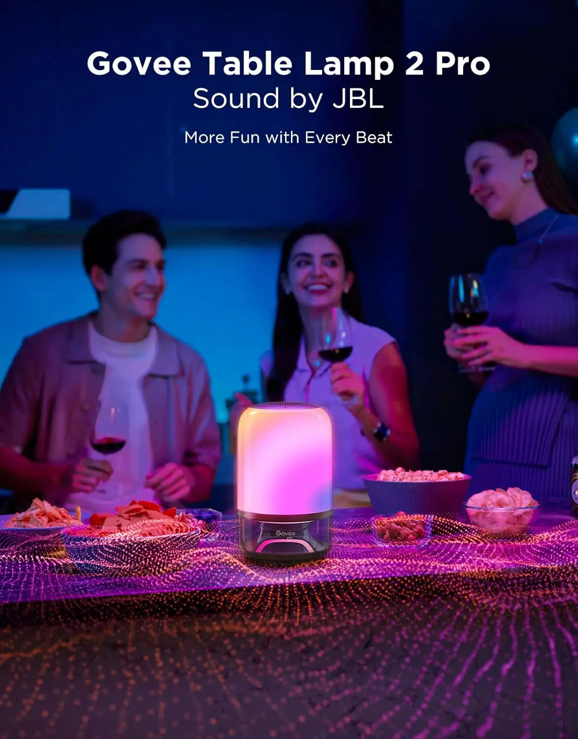 Smart Cordless Table Lamp with Speaker, Music-Light Sync, 16 Modes & 100+ Scenes, Rechargeable Desk Lamp for Bedroom