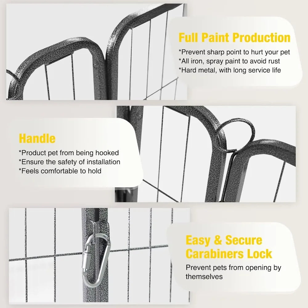 Dog Playpen, Foldable Metal Pet Dog Exercise Fence Pen with Door Gate, Heavy Duty Metal Small Animal Fence, Dog Kennel Outdoor (