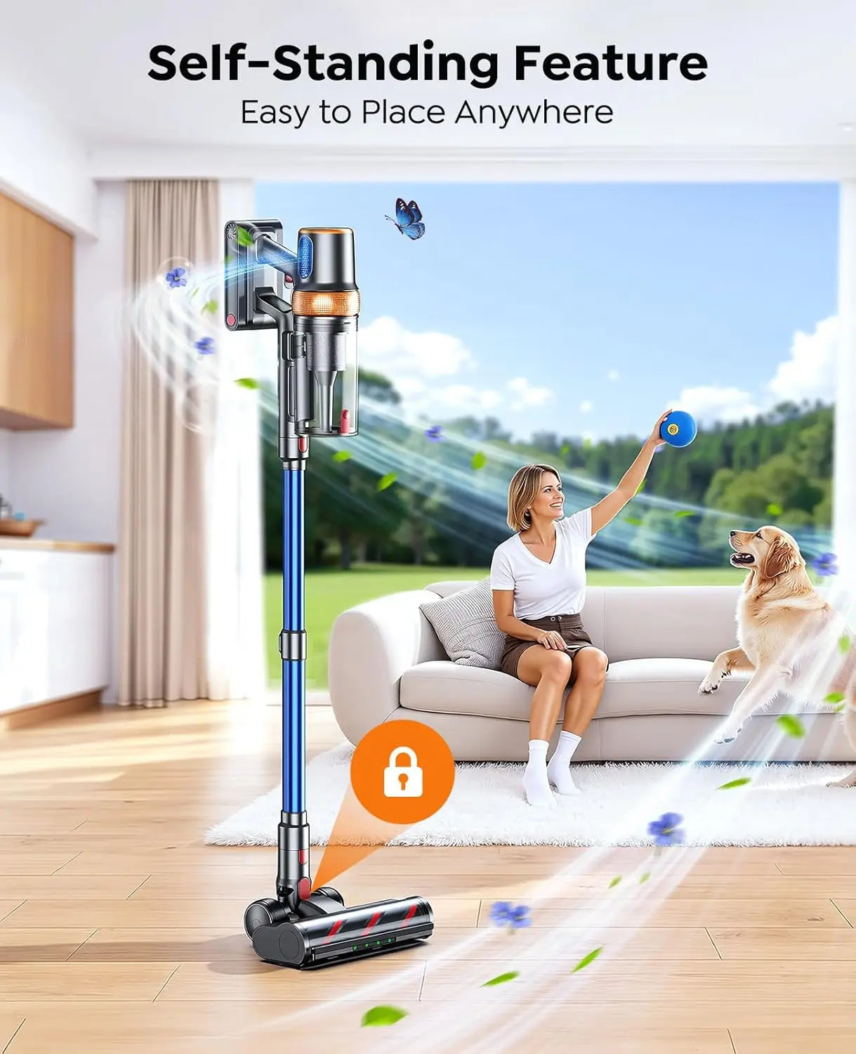 Upgraded Cordless Vacuum Cleaner 650W 55KPA 70Mins, Self-Standing with Mattress Tool for Pet Hair Floors Carpets