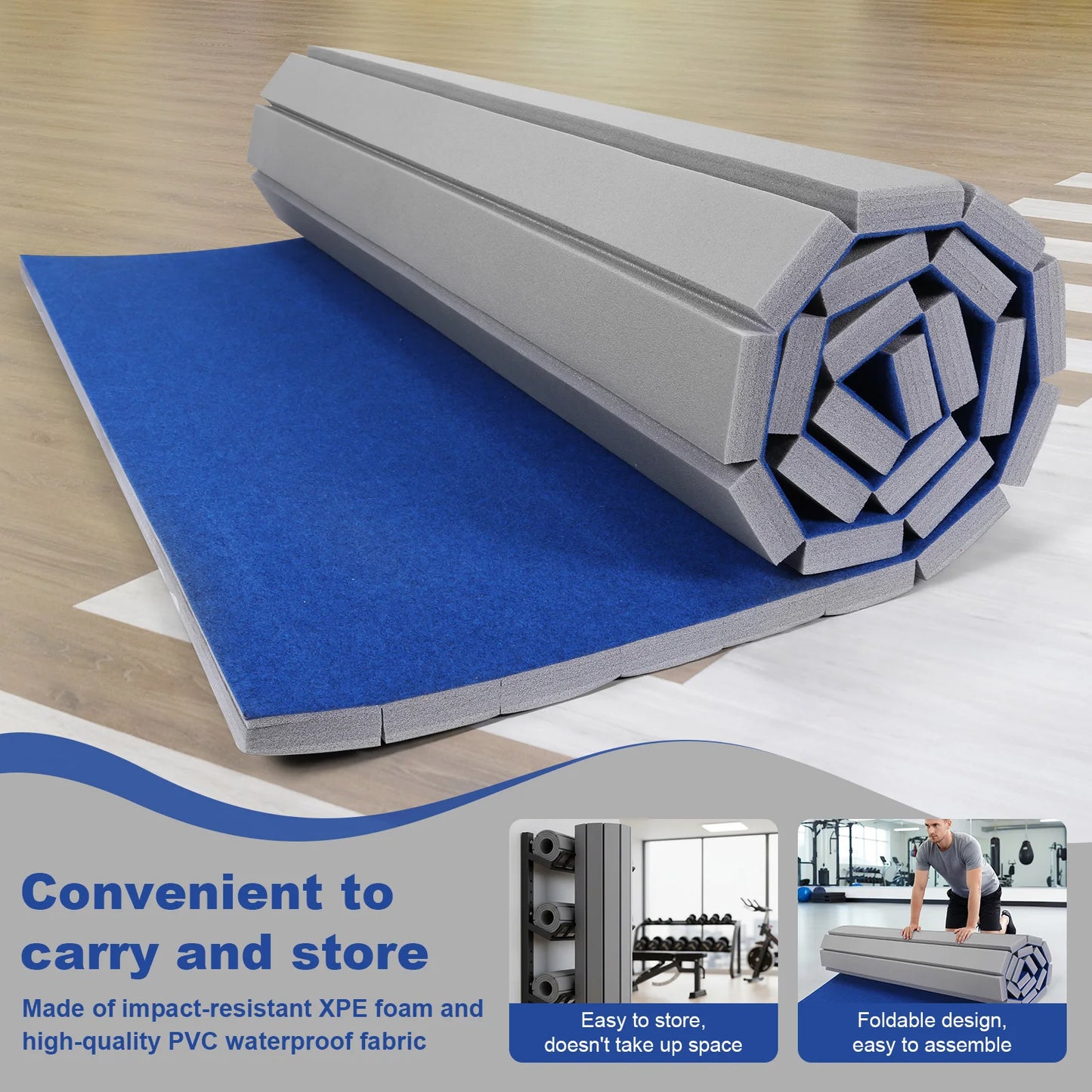 Gymnastics Tumbling Mats 118.11x70.87x1.57in Roll-Up Carpet Training Floor with Grippy Surface for MMA Cheerleading and Fitness