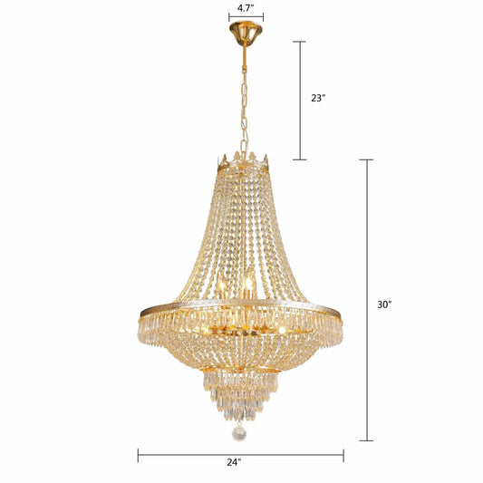 Modern Gold Crystal Chandelier H 30" x D 24" Luxury Crystal Chandeliers for Entryway Bedroom Light Fixture Pendant Light